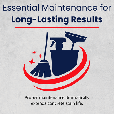 Illustrated tools highlight the importance of regular maintenance for long-lasting stained concrete results